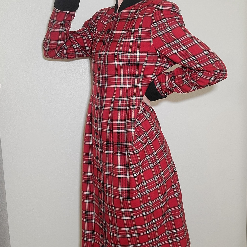 Vintage Orvis Plaid Red Pleated  Dress